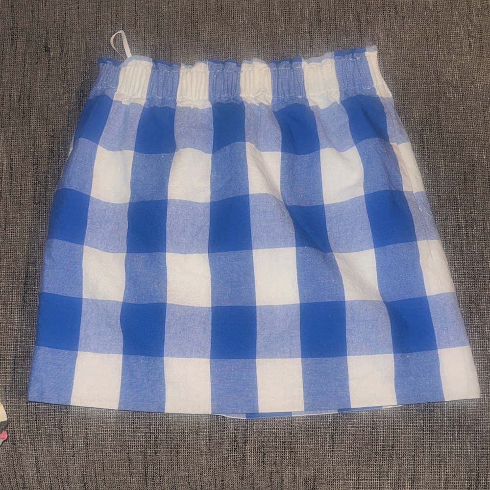 J. Crew Blue and White Gingham Elastic-Waist Mini Skirt